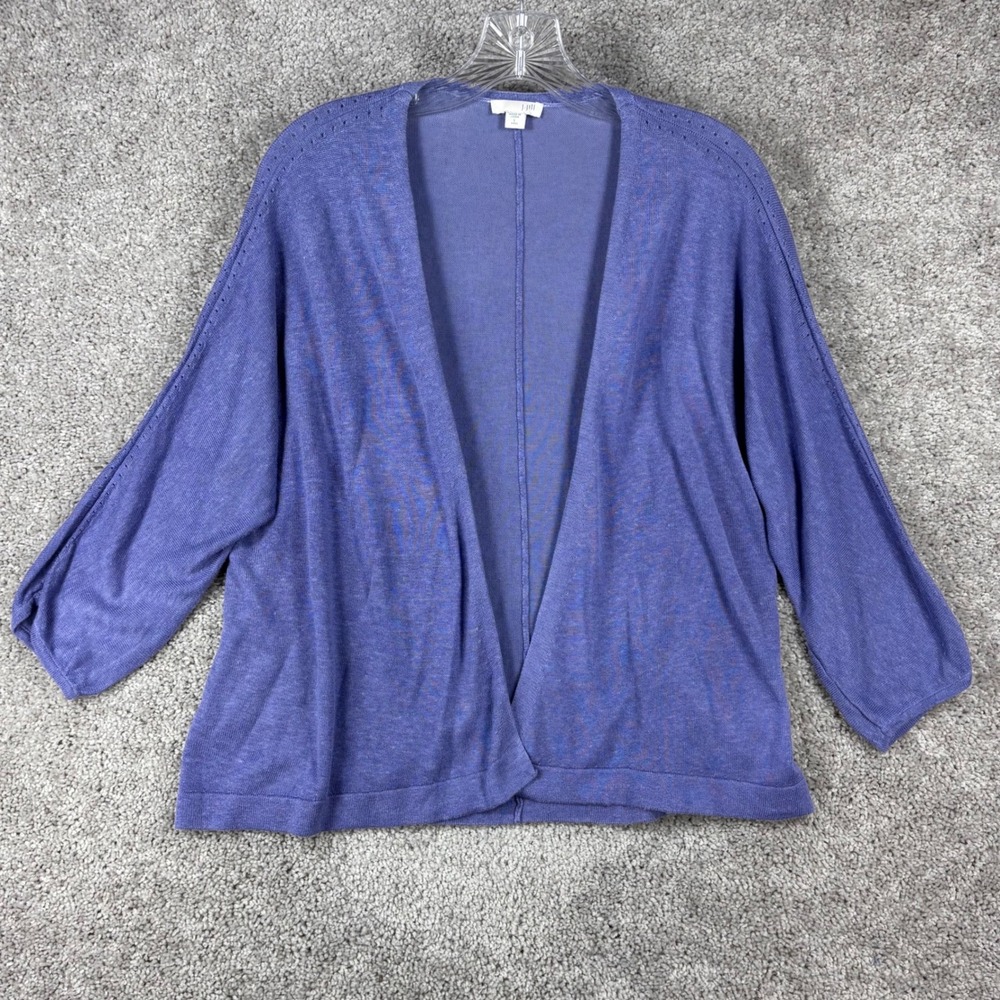 J Jill Open Front Cardigan Linen Blend Periwinkle Blue 3/4 Sleeve Tall Large